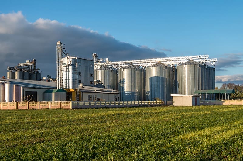 grain storage bins on farm