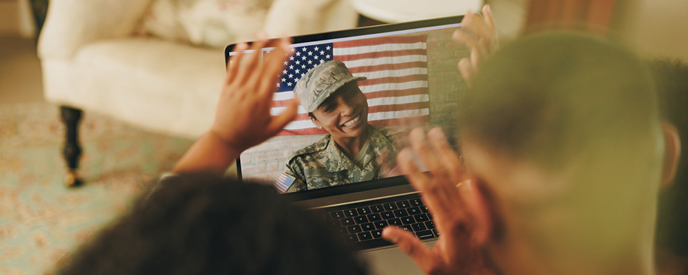 military family chatting on video call